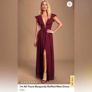 NWT Lulu’s I'm All Yours Burgundy Ruffled Maxi Dress